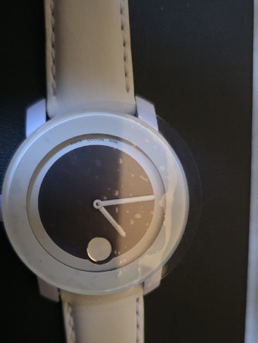 Movado Bold White Leather Strap Watch with Black Dial - Picture 7 of 7
